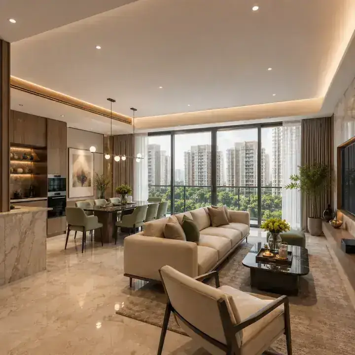 Prestige Windgates representative 3 BHK living-dining interior
