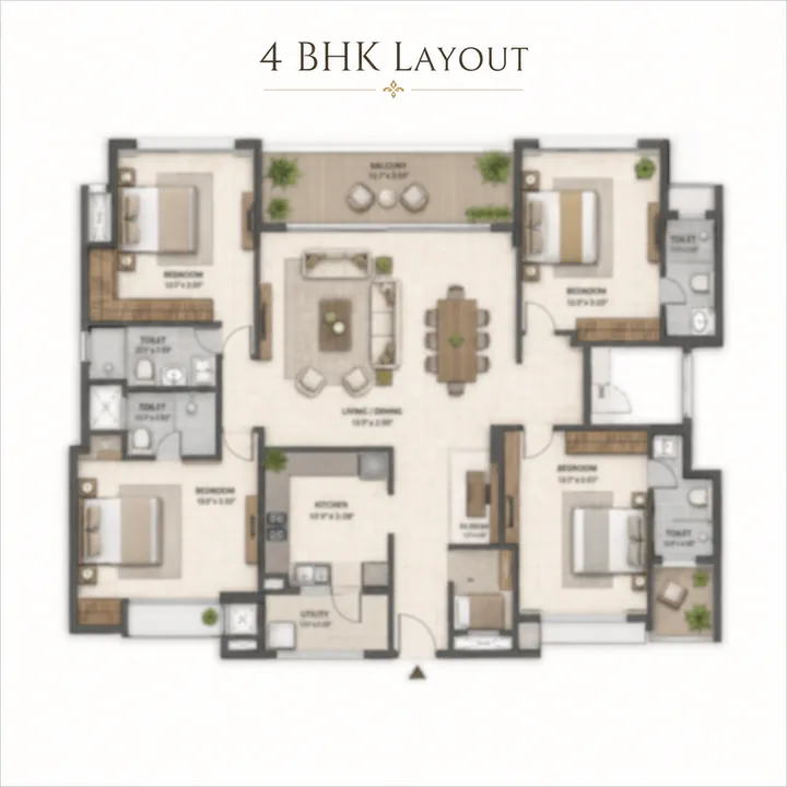 Prestige Windgates 4 BHK floor plan layout (about 1,550 sq ft)